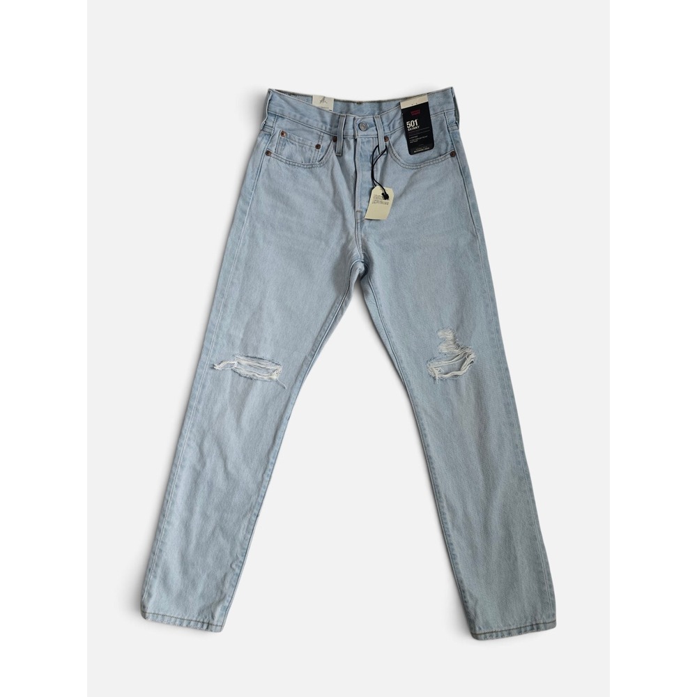 Levi's NWT Light Blue Jeans 501 Skinny High Rise Distressed Cotton 26x28